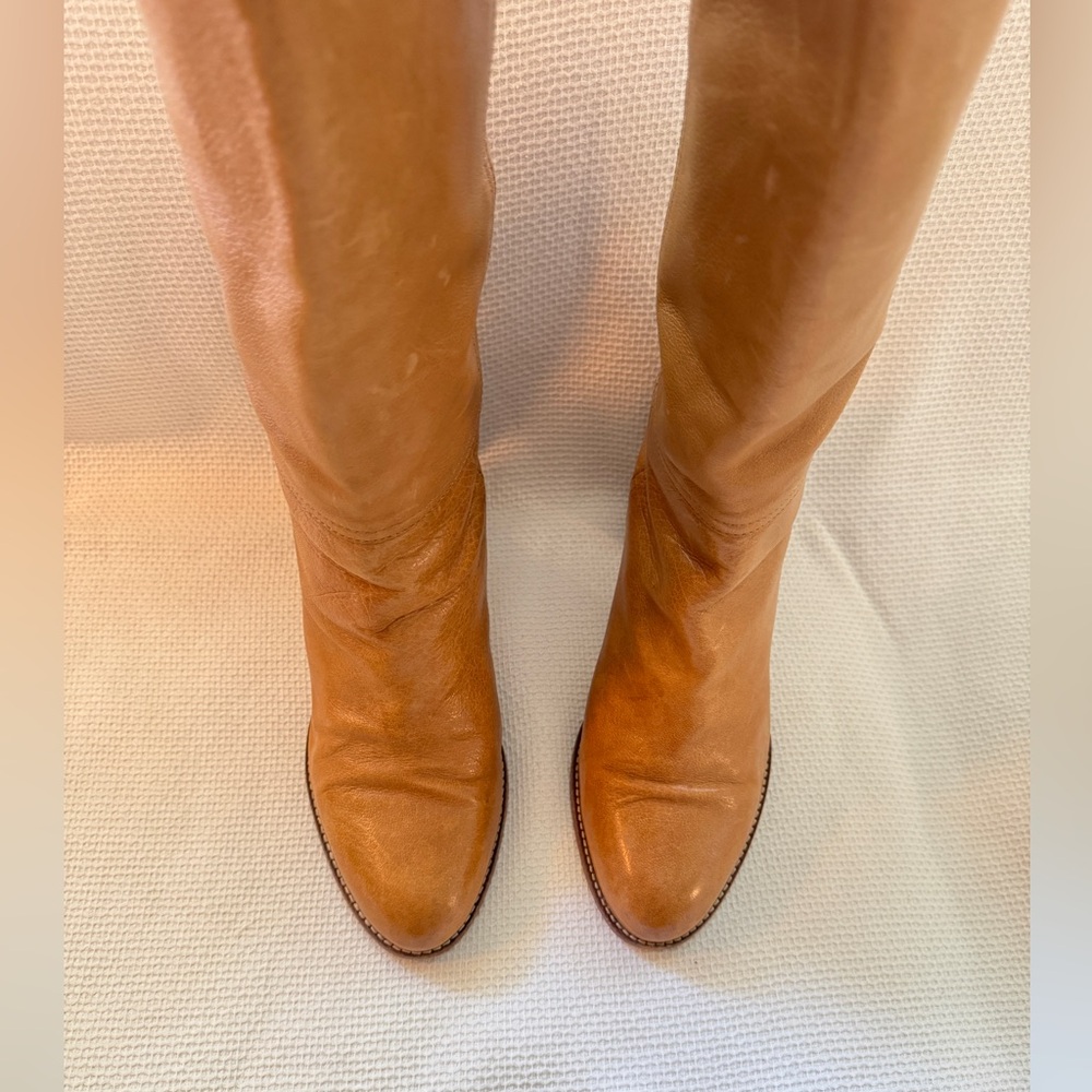 Coach Tan Leather Heeled Boots, sz 10 - Picture 3 of 9